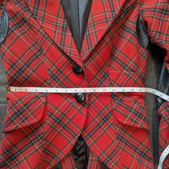 Smythe Wool Red Tartan Plaid Leather Rifle Patch Equestrian Blazer 6 - Picture 9 of 14
